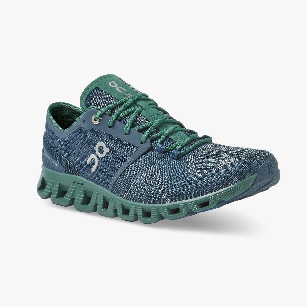 On Running Cloud X Straßenlaufschuhe Herren Blau Grün | KZB3169ZH