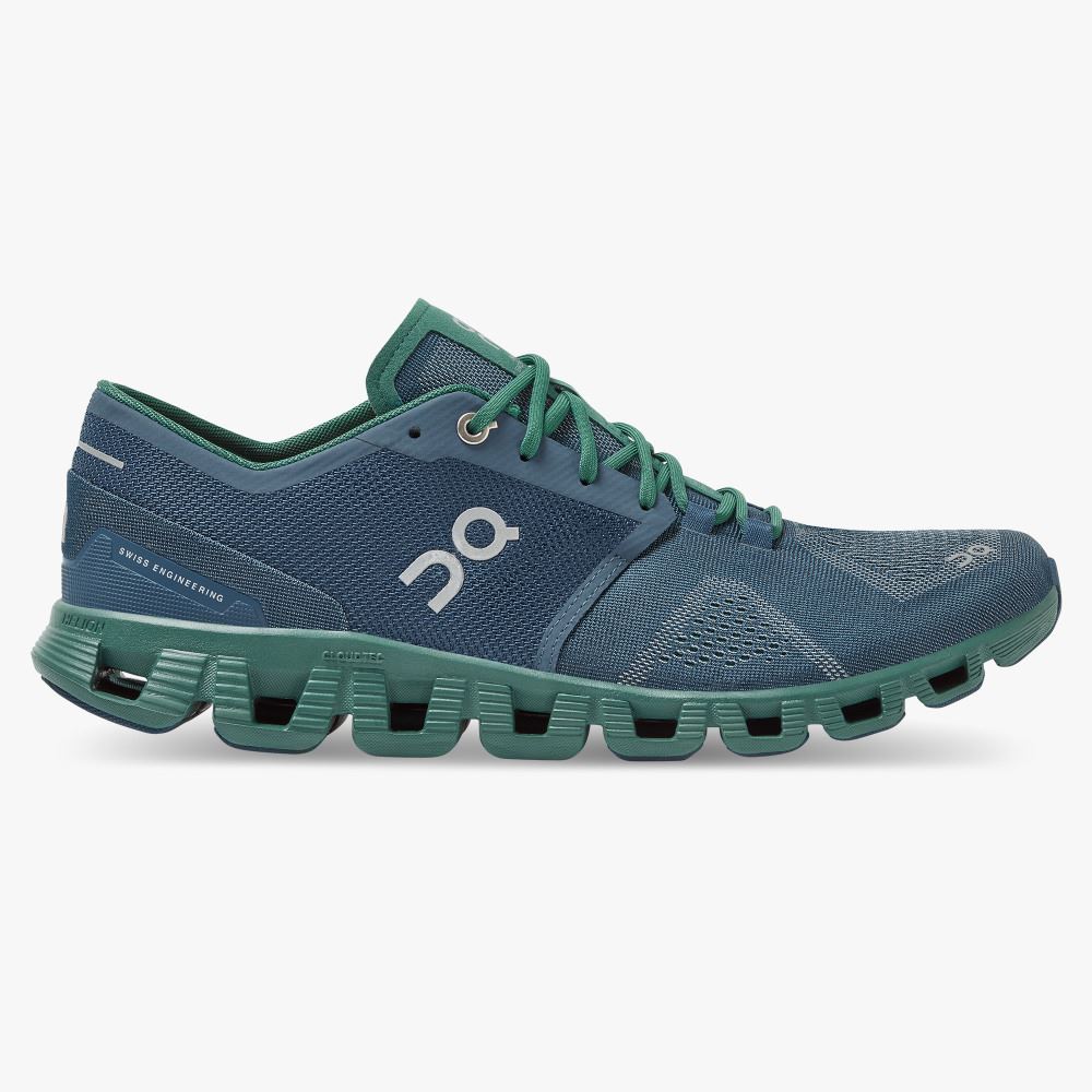 On Running Cloud X Straßenlaufschuhe Herren Blau Grün | KZB3169ZH